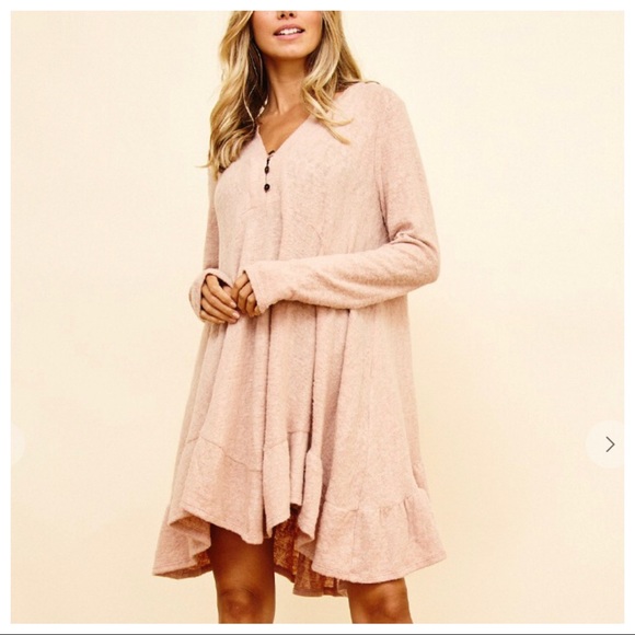 So Soft Cozy And Comfy Ruffle Hem Solid Tunic Dress - Picture 5 of 5